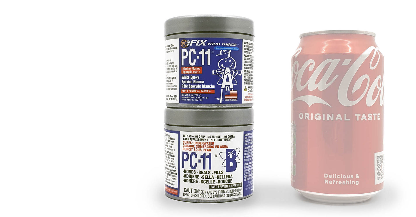 PC-11 paste epoxy half lb is a similar size to a can of soda