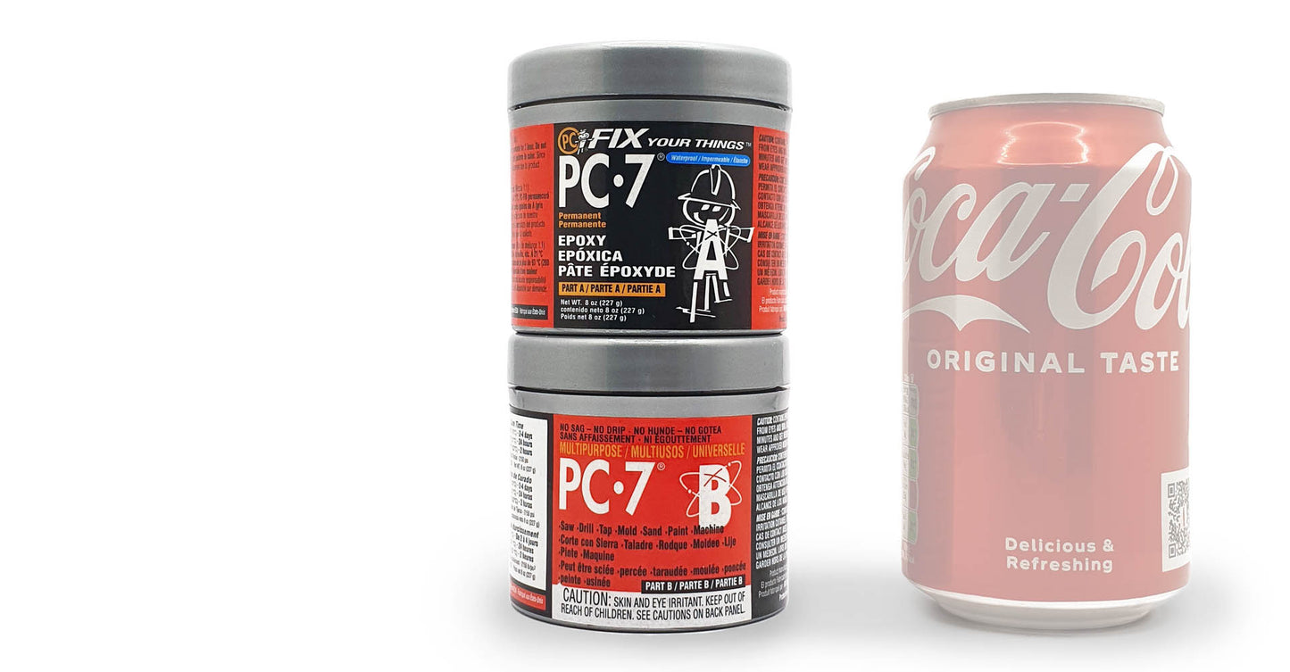 PC-7 paste epoxy half lb is a similar size to a can of soda