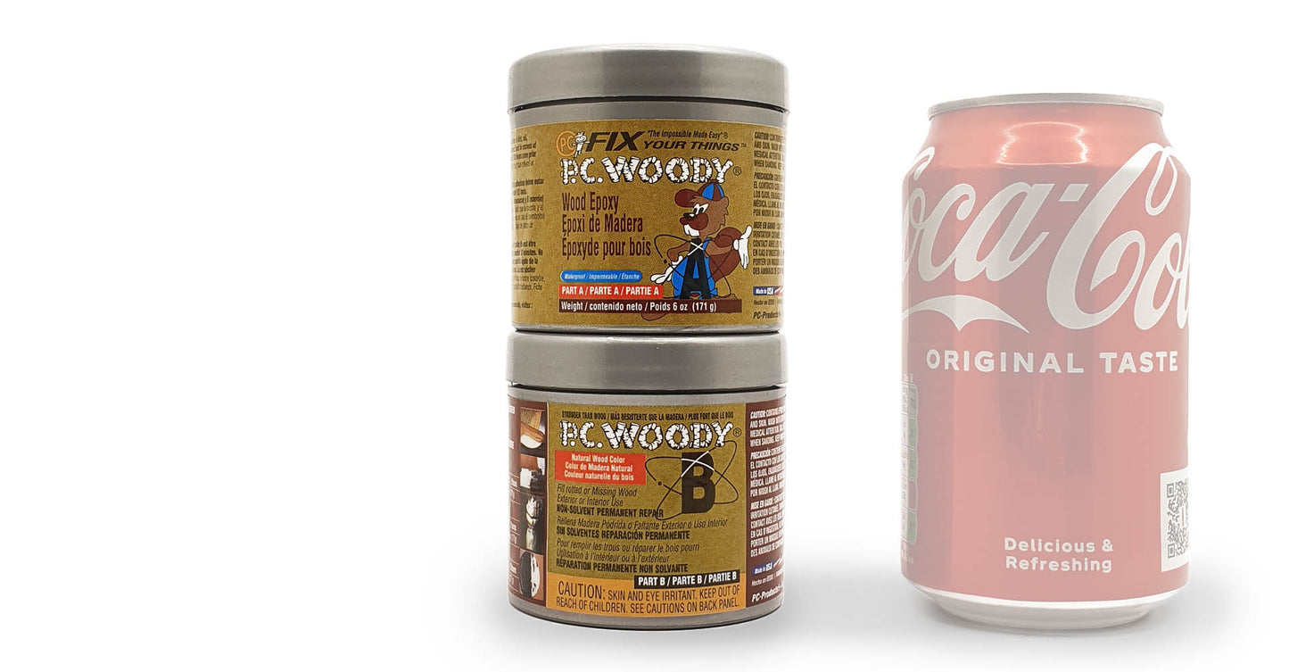 PC-Woody paste epoxy 6oz is approximately the same size as a can of soda